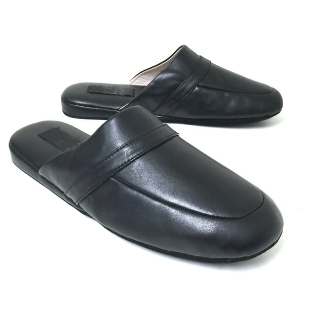Mens Leather Slippers House Shoe Scuffs Slip On Mule Black US Size 7-13 Moccasin